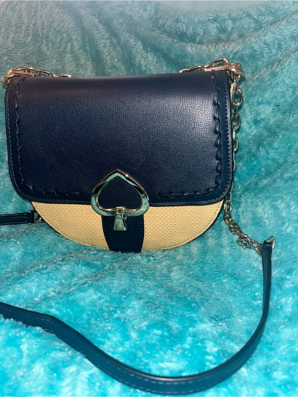 kate spade Navy and Cream Crossbody with Heart Lock Accent